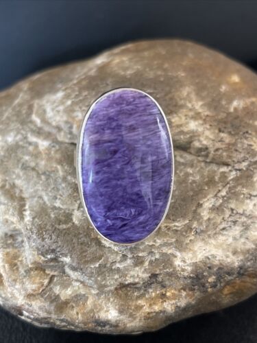 Navajo Purple Charoite Ring | Sterling Silver | Sz 8 Adjustable | Authentic Native American Handmade | 10568