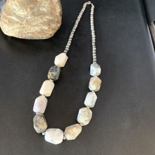 Navajo White Opal Bead Necklace | Sterling Silver | 20mm | 21" | Authentic Native American Handmade | 13983