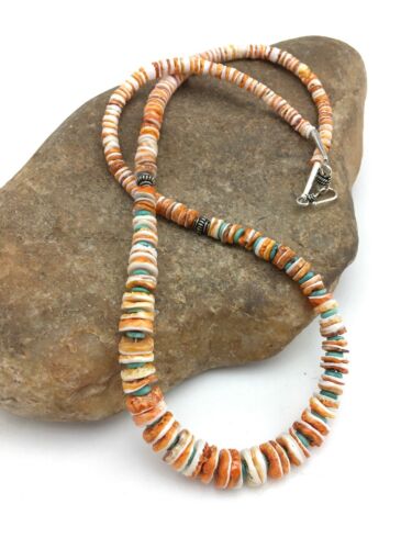 Navajo Spiny Oyster Graduated Necklace | Sterling Silver | Authentic Native American | 21" | 4771