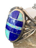 Southwestern Navajo Lapis & Opal Inlay Ring | Sterling Silver | Sz 7.5 | 1486
