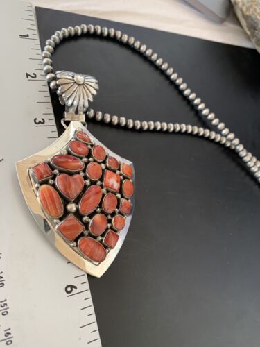 Navajo Red Spiny Oyster Pendant | Sterling Silver | Authentic Native American Handmade | 11514