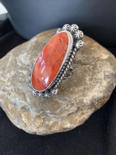 Navajo Red Spiny Oyster Ring | Sterling Silver | Sz 6.5 | Authentic Native American Handmade | 1005