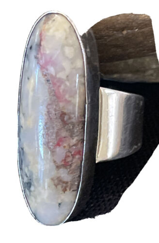 Native American Men's Cinnabrite Ring | Sterling Silver | White Black | Sz 7 | 01568