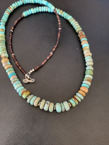 Navajo Pearls Royston Bead | Green Turquoise Necklace | Sterling Silver | 26" | Authentic Native American Handmade | 12533
