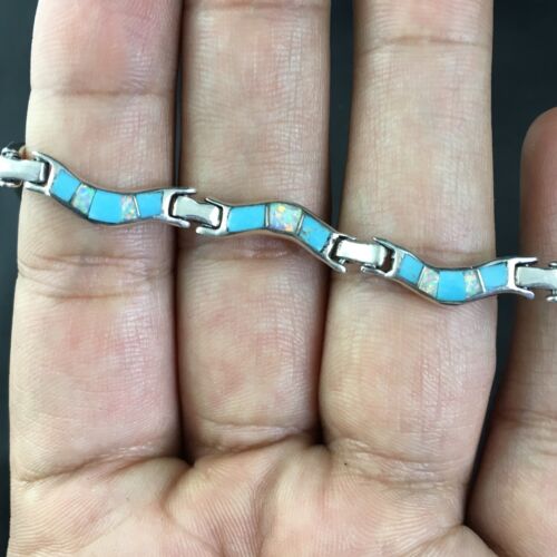 Women's Sterling Silver Turquoise Coral Inlay Link Bracelet | 6.75" | Authentic Native American Handmade | 2027