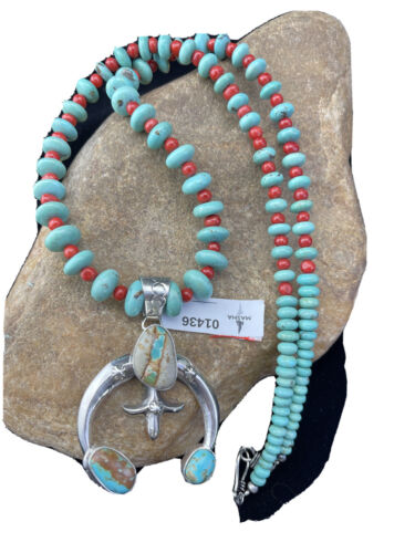 Navajo Blue Ribbon Boulder Turquoise Naja Pendant Necklace | Sterling Silver | 1436