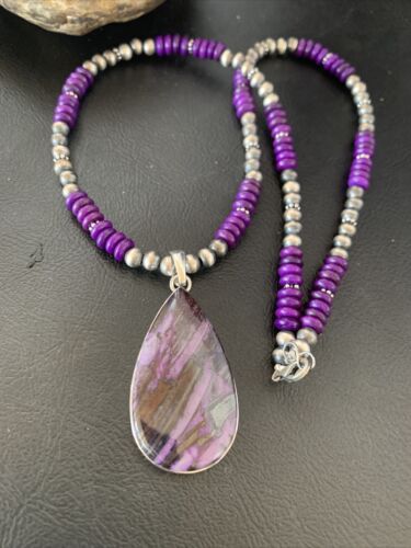 Native American Sterling Silver Navajo Pearl Purple Sugilite Pendant | Authentic Handmade | 11916