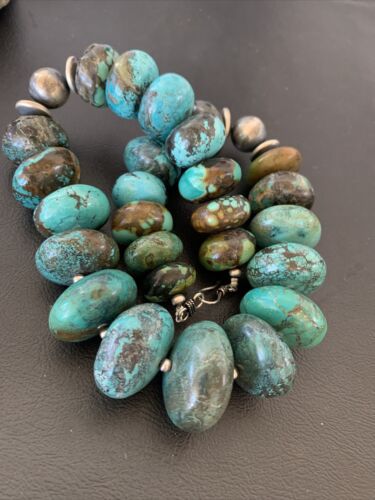 Navajo Pearls Sterling Silver & Chunky Blue Turquoise Graduated Necklace | Authentic Native American | 22" | 1748