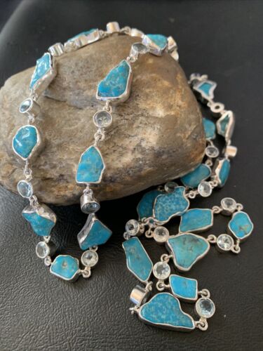 Navajo Blue Kingman Turquoise Topaz Pendant Necklace | Sterling Silver | 30" | 11782
