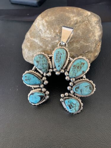 Navajo Spiderweb Turquoise Pendant | Authentic Native American Sterling Silver | Naja | 02224