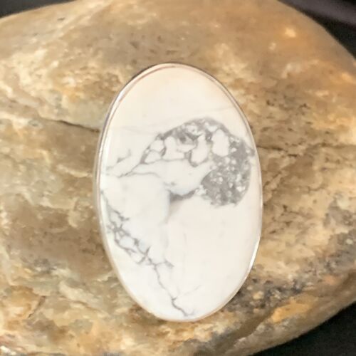 Adjustable Women's Navajo White Howlite Ring | Sterling Silver | Sz 8 | 11724