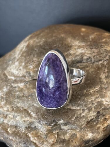 Men's Navajo Purple Charoite Ring | Sterling Silver | Sz 8 Adjustable | Authentic Native American Handmade | 10574