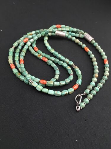 Navajo Green Royston Turquoise Spiny Oyster Necklace | Sterling Silver | 3-Strand 26" | 1140