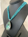 Navajo Sterling Blue Turquoise 4 Strand Necklace | Pava Shell Pendant | 19" Multi-Strand | Southwestern | 00890