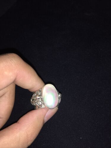 Southwestern Navajo White Mabe Pearl Ring | Sterling Silver | Sz 8 | Authentic Native American Handmade | 1724