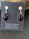 Navajo Black Onyx Post Drop Earrings | Sterling Silver | 0.5" | Authentic Native American Handmade | 12648