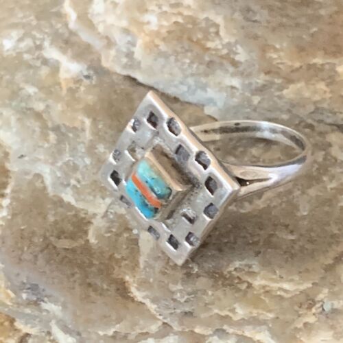 Southwestern Women's Navajo Blue Turquoise Spiny Oyster Inlay Ring | Sz 6 | 13168