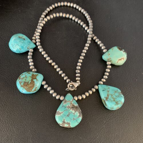 Teardrop Blue Turquoise Necklace | Navajo Pearls | Sterling Silver | 20" | 13964