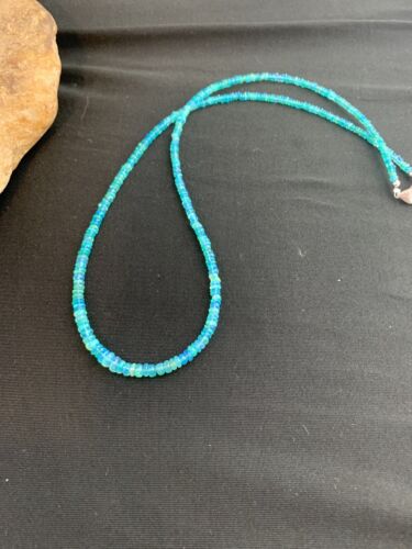 Native American Women's Blue Opal Bead Necklace | Sterling Silver | Authentic Handmade | 20" | 187