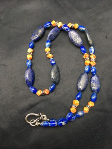 Navajo Lapis Lazuli & Spiny Oyster Necklace | Sterling Silver | Authentic Native American Handmade | 21" | 4507