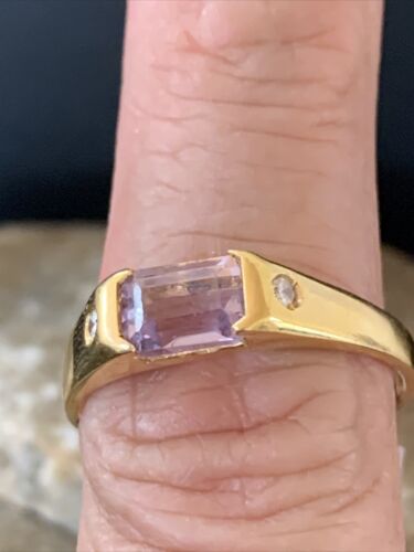Navajo Women's Purple Amethyst Ring | Sterling Silver Gold Plated | Sz 9 | Authentic Native American Handmade | 01799