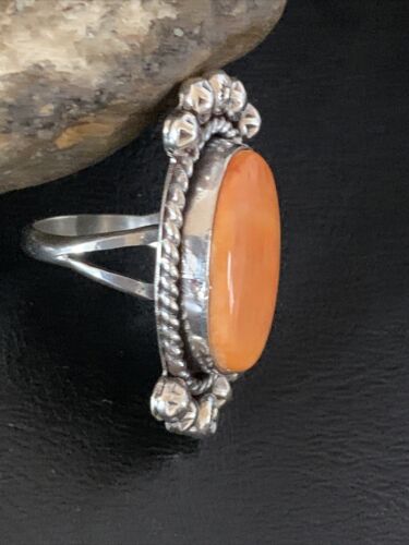 Native American Orange Spiny Oyster Navajo Ring | Sterling Silver | Sz 9 | 13280