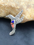 Navajo Spiny Oyster Lapis Hummingbird Pin | Sterling Silver | Authentic Native American Handmade | 2902