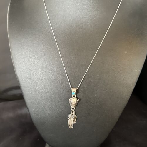 Navajo Buffalo Turquoise Pendant | Sterling Silver | Authentic Native American Handmade | 18" | 14686