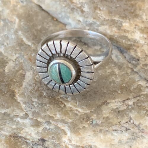 Native American Women's Navajo Green Turquoise Inlay Ring | Sz 6.5 | Sterling Silver | 11205
