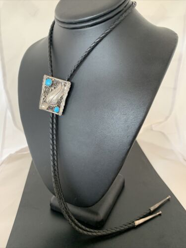 Navajo Blue Kingman Turquoise Bolo Tie | Sterling Silver | Authentic Native American Handmade | 2004