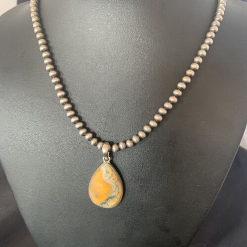 Navajo Bumblebee Jasper Pendant Necklace | Sterling Silver | Authentic Native American Handmade | 12730