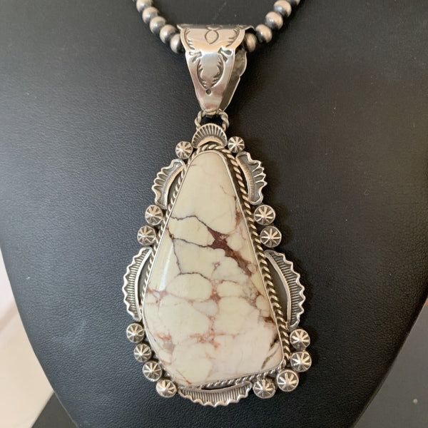 Men's Navajo Wild Horse Turquoise Pendant Necklace | Sterling Silver | Authentic Native American Handmade | 01934