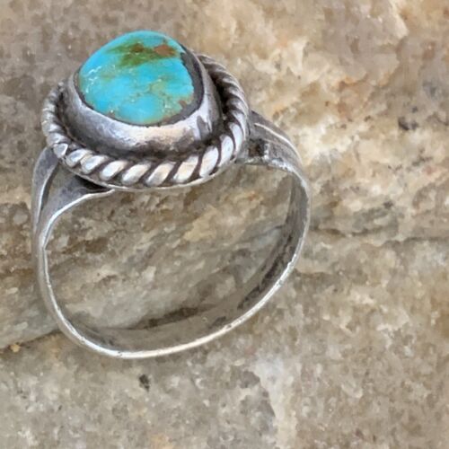 Navajo Blue Turquoise Ring | Sterling Silver | Sz 5 | Authentic Native American Handmade | 10362