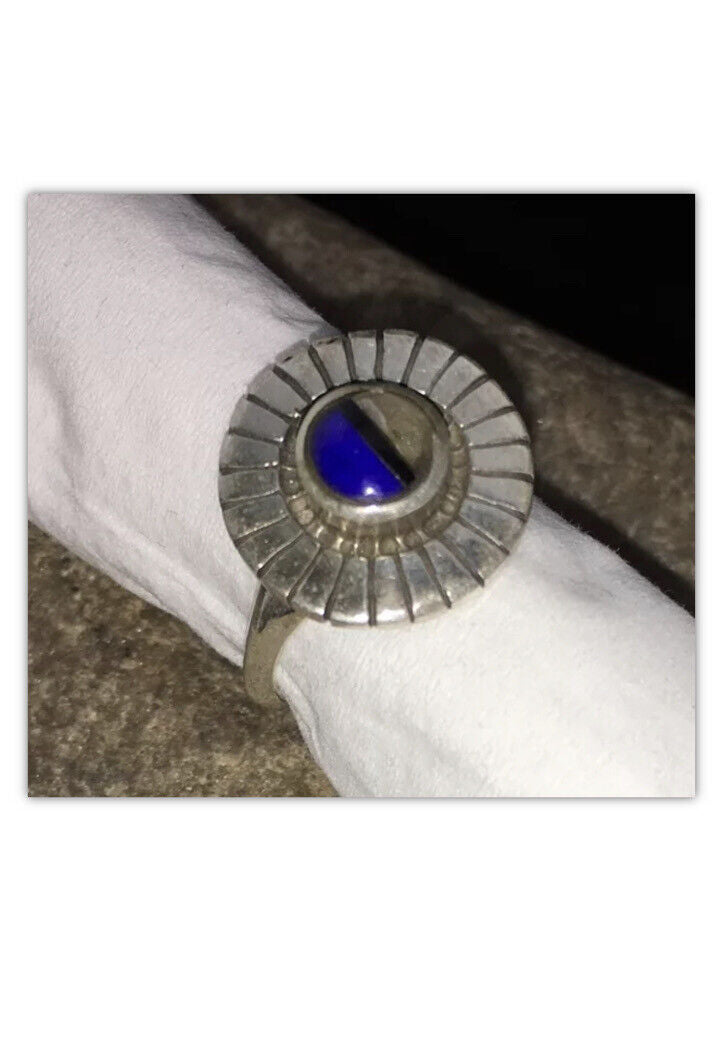 Navajo Lapis & Opal Ring | Authentic Native American Sterling Silver | Multi-Stone | Sz 5.5 | 01801