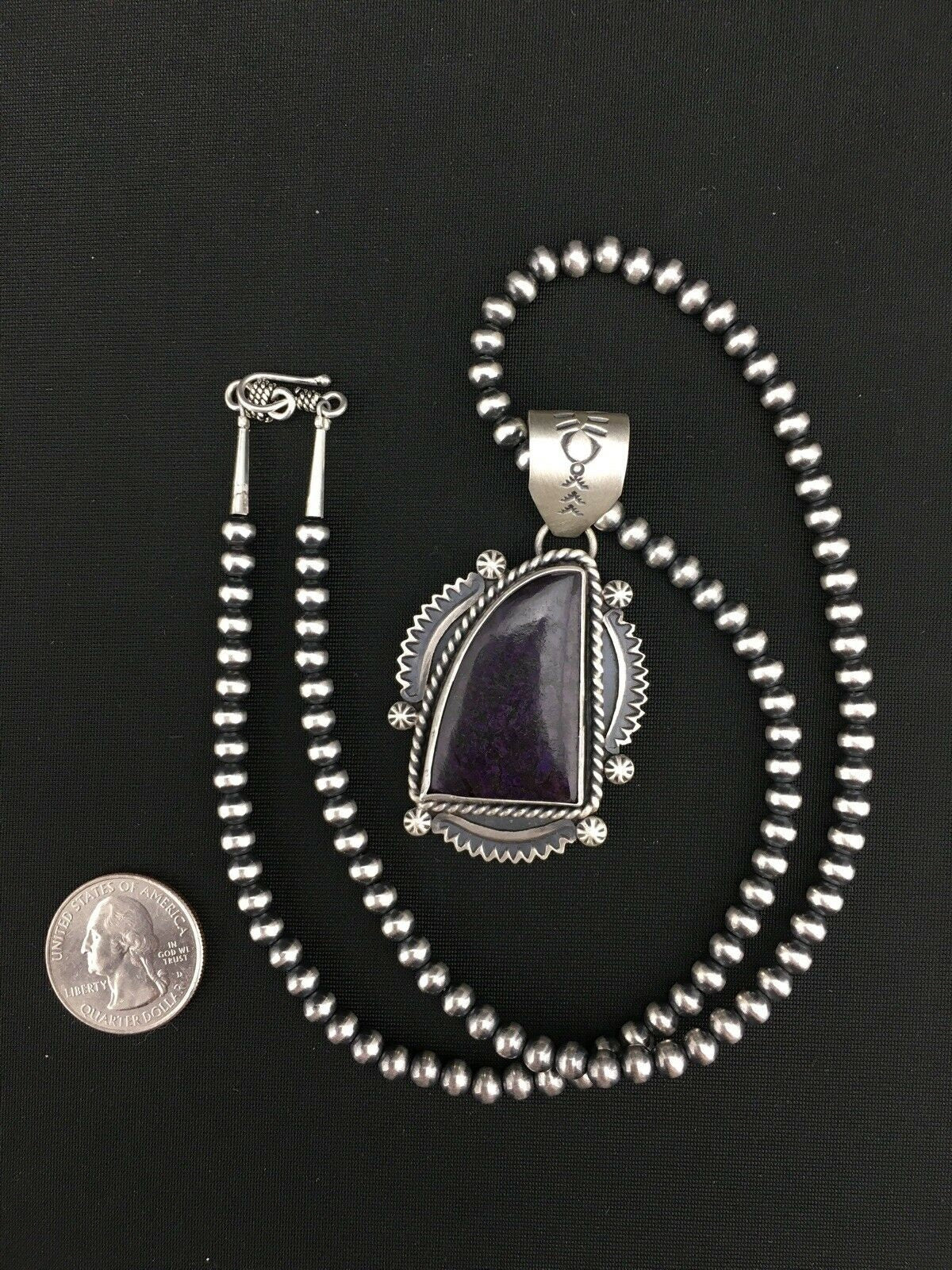 Native American Sterling Silver Navajo Pearls Purple Sugilite Necklace | Authentic Handmade | 4918