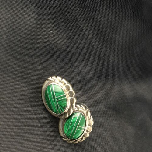 Navajo Green Malachite Inlay Earrings | Sterling Silver | Authentic Native American Handmade | 1987