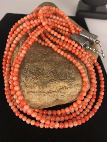 Navajo Angel Skin Bamboo Coral Necklace | Sterling Silver | Southwestern | 3167