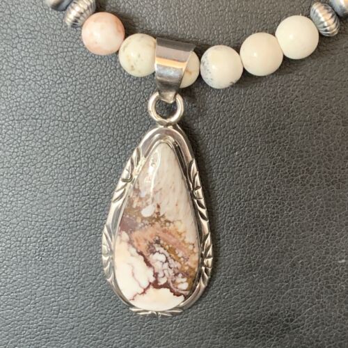 Navajo Pearls Necklace with Wild Horse Turquoise Pendant | Sterling Silver | Authentic Native American Handmade | 13904