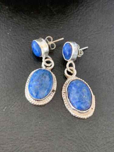 Navajo Denim Lapis Dangle Earrings | Sterling Silver | 1.1" | Authentic Native American Handmade | 2050