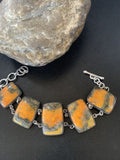 Navajo Bumblebee Jasper Link Bracelet | Sterling Silver | 5 Stone | 7.5" | Authentic Native American Handmade | 11655