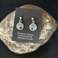 Navajo Multi-Color Turquoise Spiny Lapis Inlay Earrings | Sterling Silver | Authentic Native American Handmade | 14653