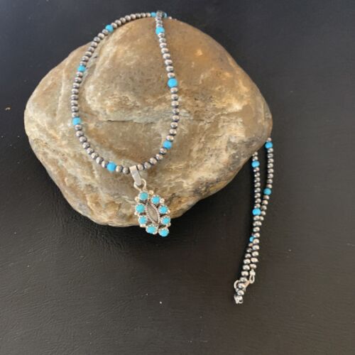 Zuni Blue Turquoise Multi-Stone Pendant | Authentic Native American Sterling Silver | Multi-Stone | 12059