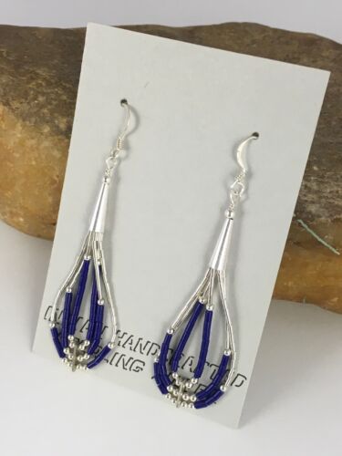 Navajo Lapis Lazuli Heishi Tube Dangle Earrings | Sterling Silver | 2" | 8876
