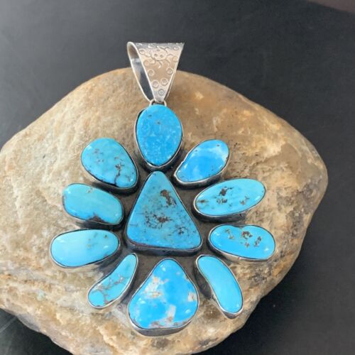 Navajo Pearls Kingman Turquoise Multi-Stone Pendant | Authentic Native American Sterling Silver | 11520