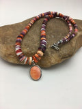 Navajo Orange Spiny Oyster Pendant Necklace Set | Sterling Silver | Authentic Native American Handmade | 2772