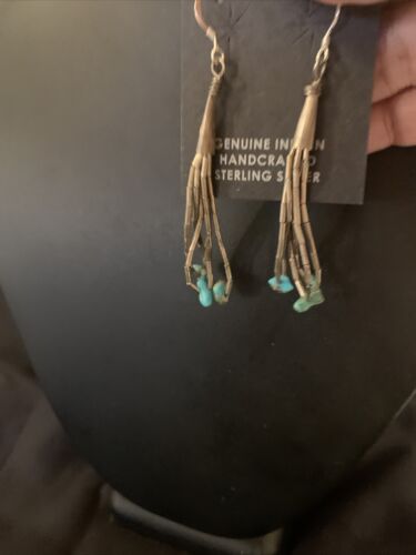 Old Pawn Liquid Silver Heishi Dangle Earrings | Turquoise Sterling | 2" | 13035