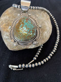 Native American Men's Sterling Silver Turquoise #8 Pendant | Navajo Pearls Necklace | 208