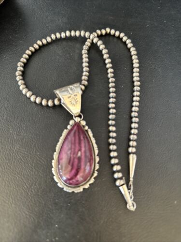 Navajo Purple Spiny Oyster Pendant | Sterling Silver | 2.75" | Authentic Native American Handmade | 14508