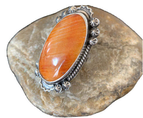 Native American Men's Navajo Spiny Oyster Ring | Sterling Silver | Sz 7 | 00998