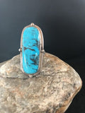 Navajo Blue Turquoise Ring | Sterling Silver | Adjustable | Authentic Native American Handmade | 10209